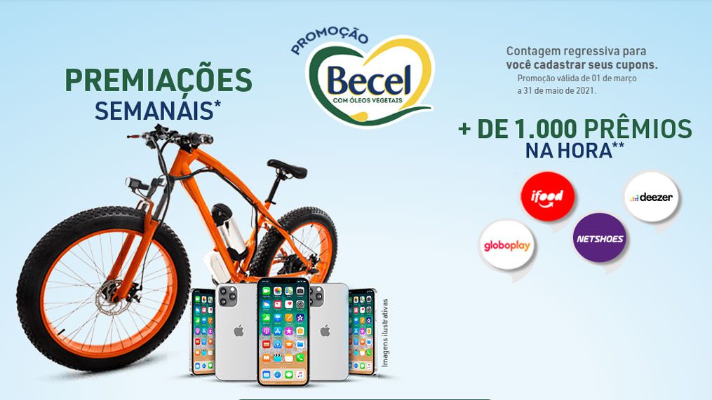 Promoção Becel 2021 - Sorteio de Iphones e Bicicletas Elétricas