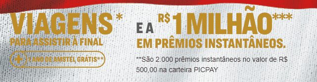 Sorteiso de viagem para a final da libertadores e um milhao em prêmios instâneos com a Promoção Amstel