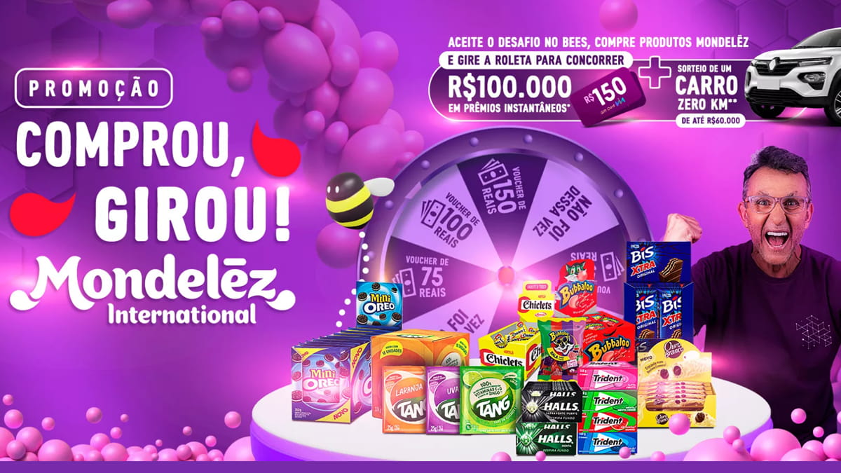 Participe da Promoção Comprou Girou Ganhou Mondelés e Bees e concorra a um cartão-premiação de R$ 60.000,00!