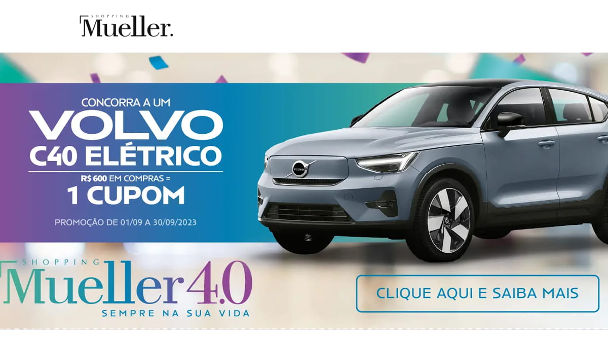 Concorra a um Volvo C40 Elétrico no Shopping Mueller em Curitiba!