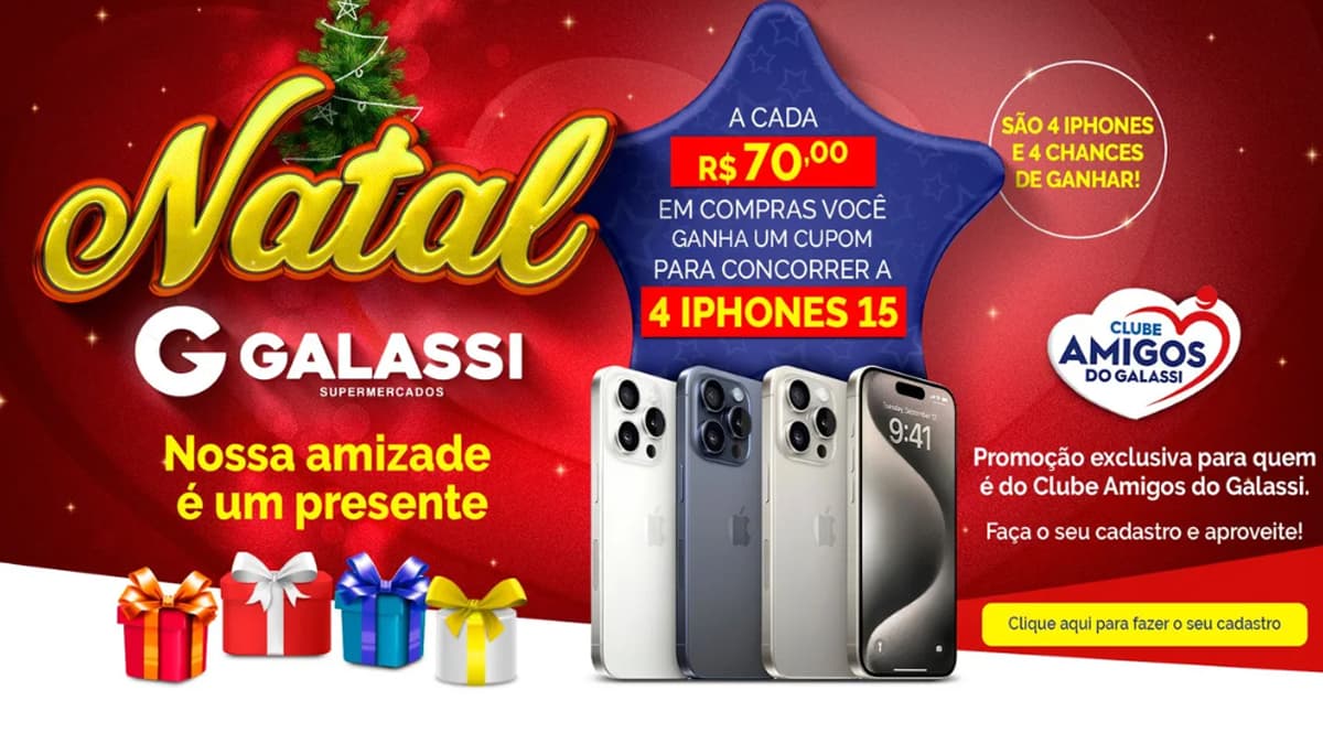 Promoção Natal Galassi 2023: Ganhe iPhones 15 em Campinas!