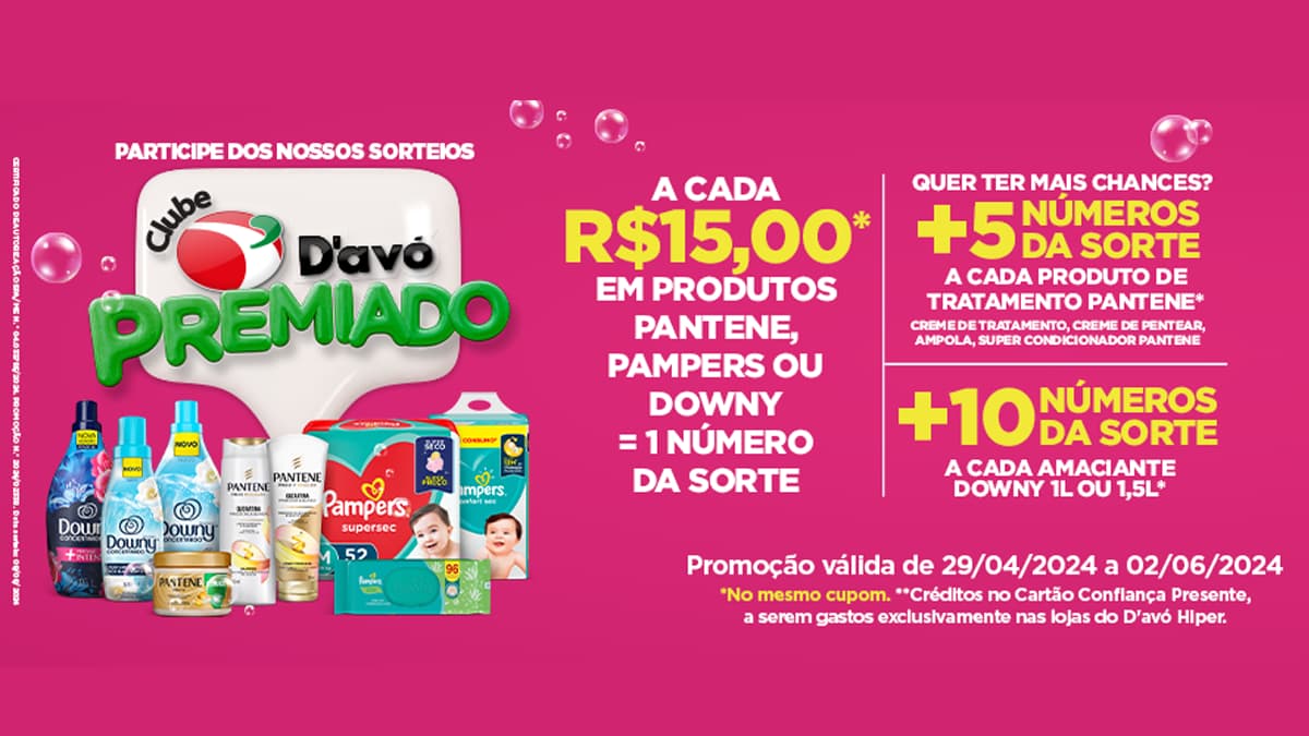 Promoção Davo Clube Premiado Pantene, Pampers e Downy: R$10 Mil em Prêmios