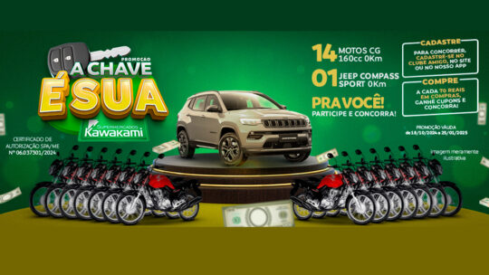 Promoção Kawakami A Chave é Sua: Sorteio de Motos e um Jeep