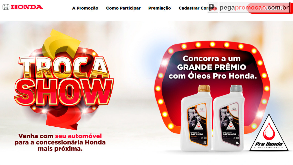 óleo honda promoção troca show