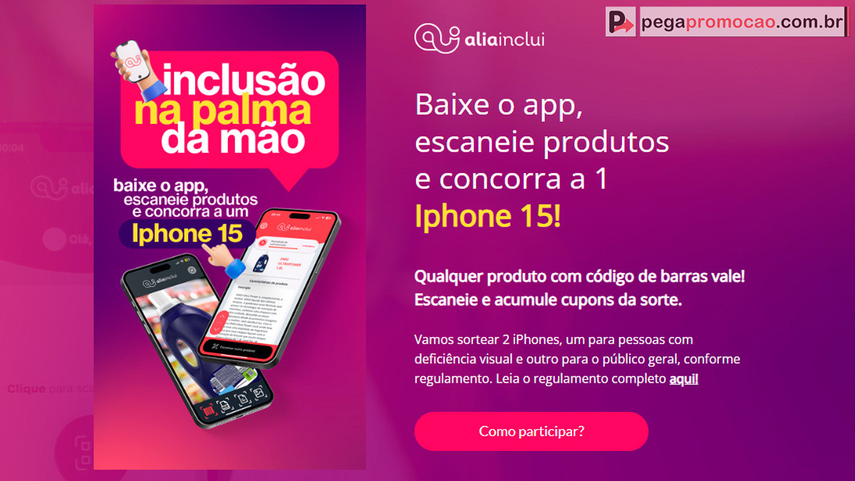 sorteio alia inclui na INCLUSÃO NA PALMA DA MÃO promoção