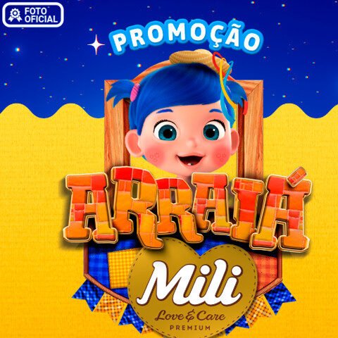 Banner quadrado da Promoção Arraial Mili com Fralda Grátis