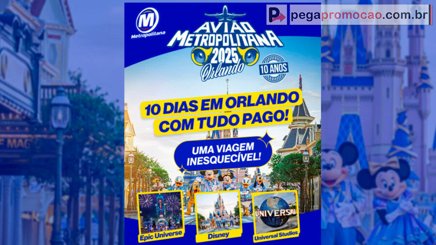 Banner da Promoção Avião Metropolitana Orlando 2025