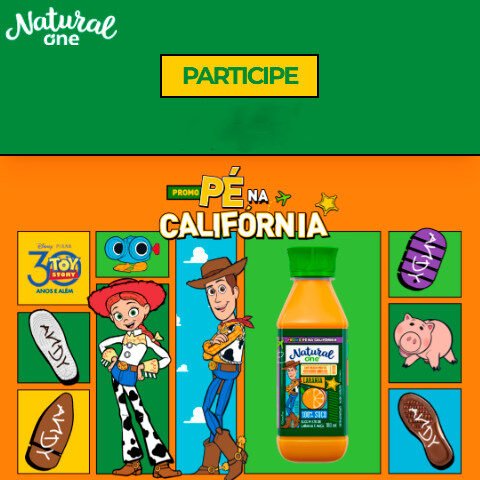 Banner quadrado da Promoção Natural One 2025 Toy Story Pé na Califórnia