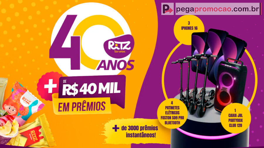 Banner da Promoção Ritz Sorvetes Aniversário de 40 Anos