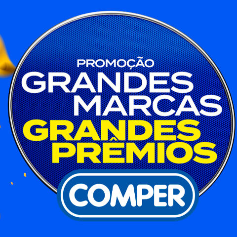 Banner quadrado da Promoção Comper 2025 Grandes Marcas, Grandes Prêmios