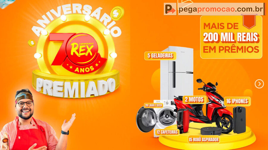 Banner da Promoção Aniversário Premiado Supermercados Rex
