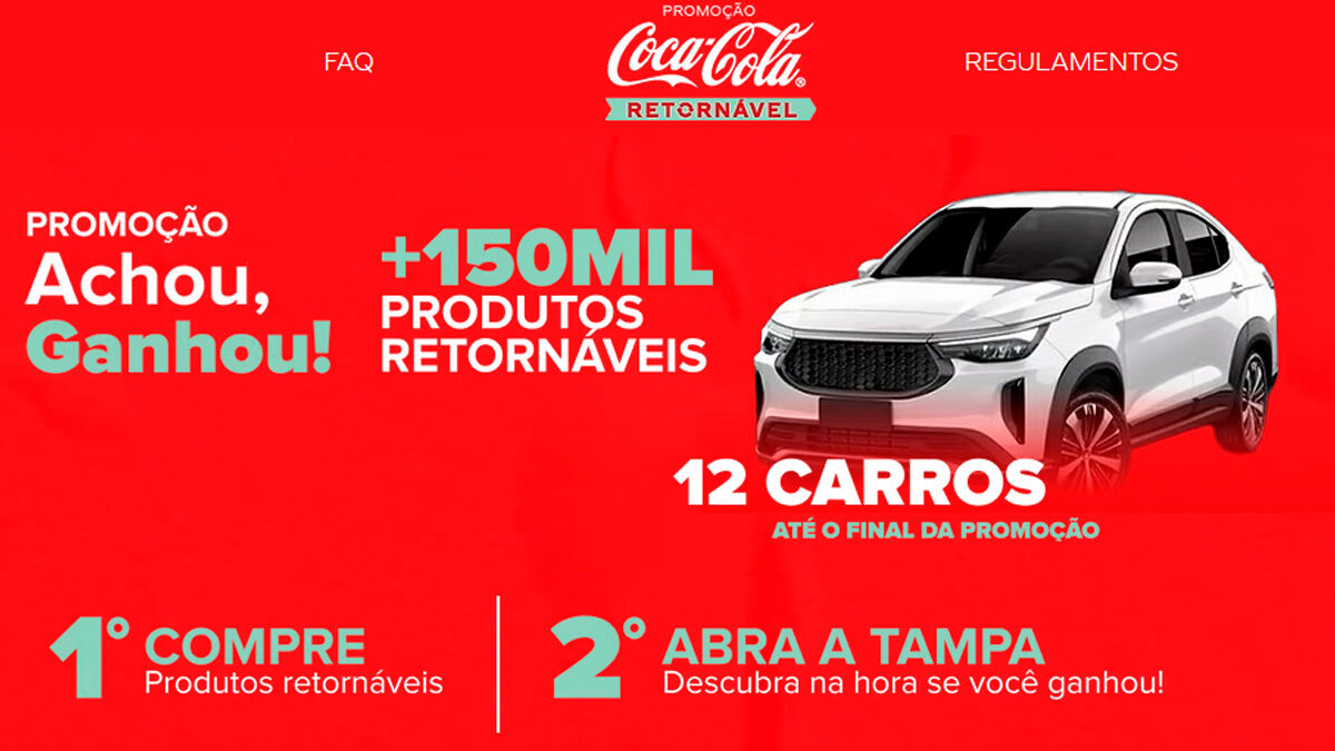 Banner da Promoção Coca-Cola Achou Ganhou Carro e 150 Mil Prêmios