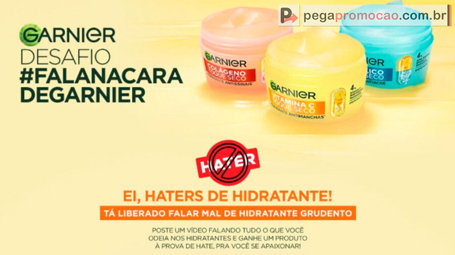 Banner da Experimente Grátis Garnier: Ganhe um Hidratante Exclusivo no Desafio Fala na Cara!