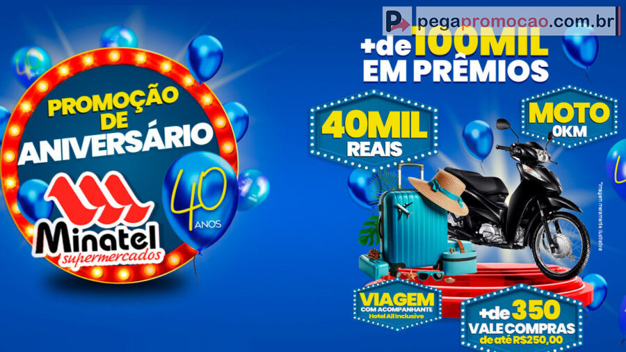 Banner da Promoção Minatel Supermercados 2025 Aniversário de 40 Anos