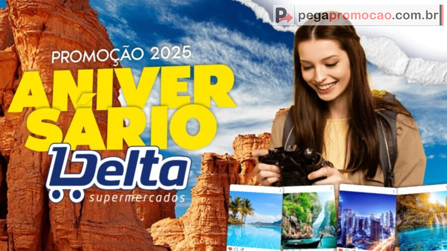 Banner da Promoção Aniversário Supermercado Delta 2025 