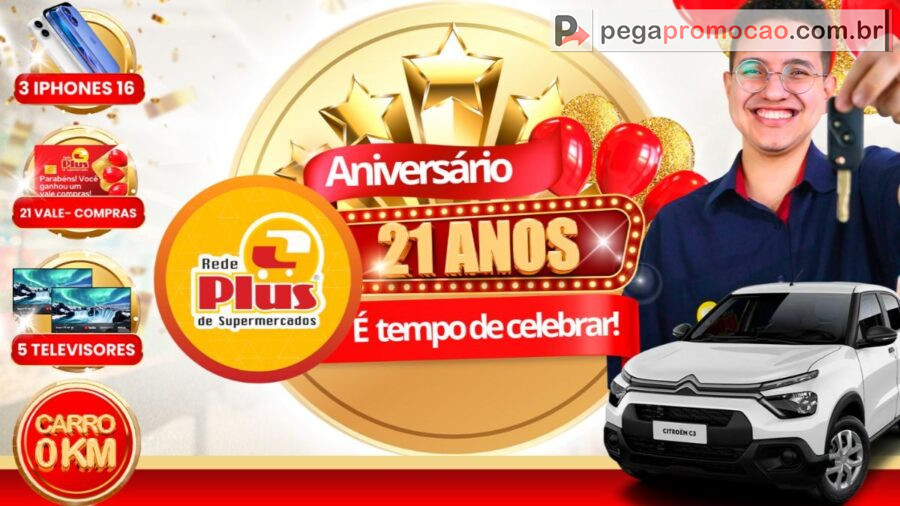Banner da Promoção Aniversário Rede Plus Supermercado