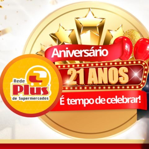 Banner quadrado da Promoção Aniversário Rede Plus Supermercado