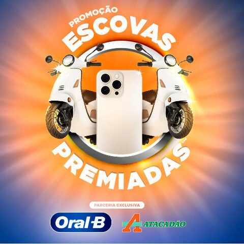 Banner quadrado da Promoção Escovas Premiadas Oral-B no Atacadão