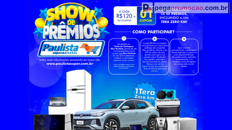 Banner da Promoção Show de Prêmios Paulista Supermercados 2025: Ganhe um Carro 0km!