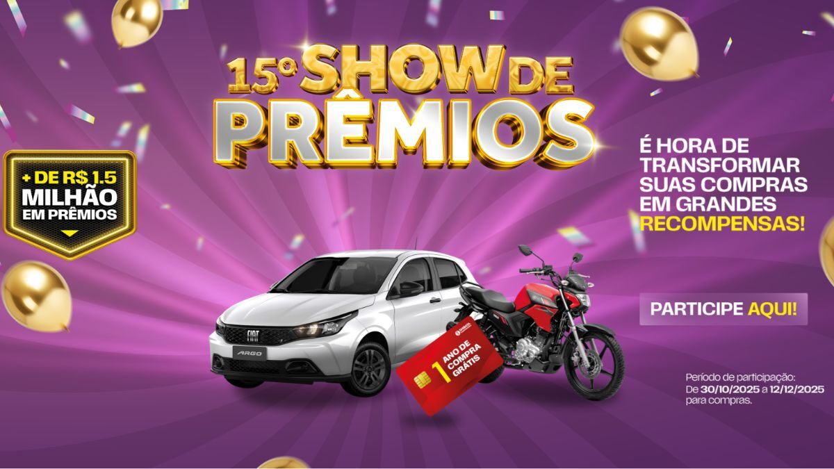 Banner da Promoção Show de Prêmios Shibata Supermercados