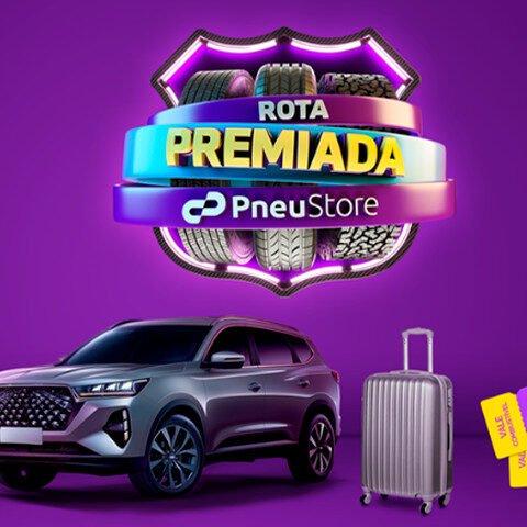 Banner quadrado da Promoção Rota Premiada PneuStore 2025