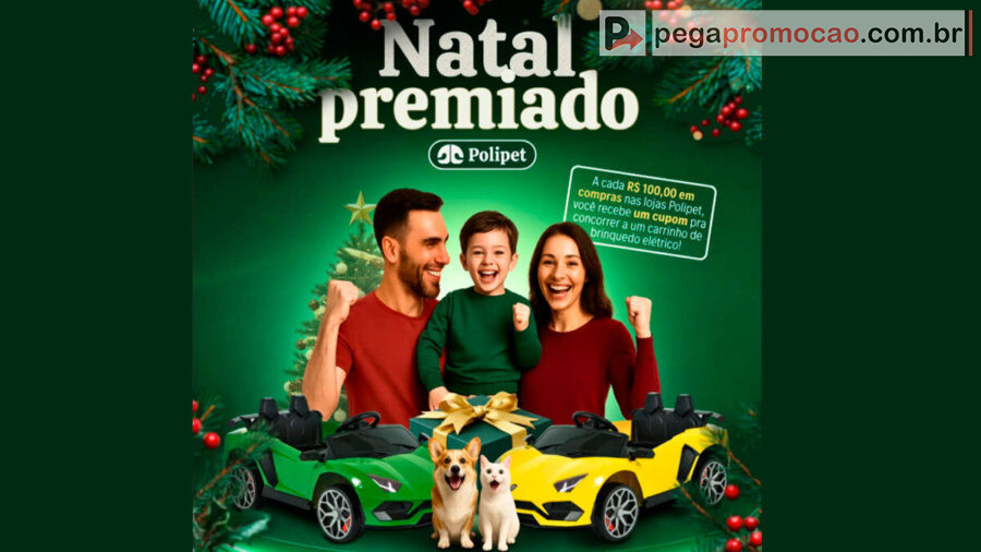 Banner da Promoção Natal Premiado Polipet 2025: Concorra a 4 Carrinhos Elétricos!