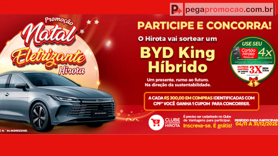 Banner da Promoção Natal Hirota 2025: Concorra a um BYD King Híbrido