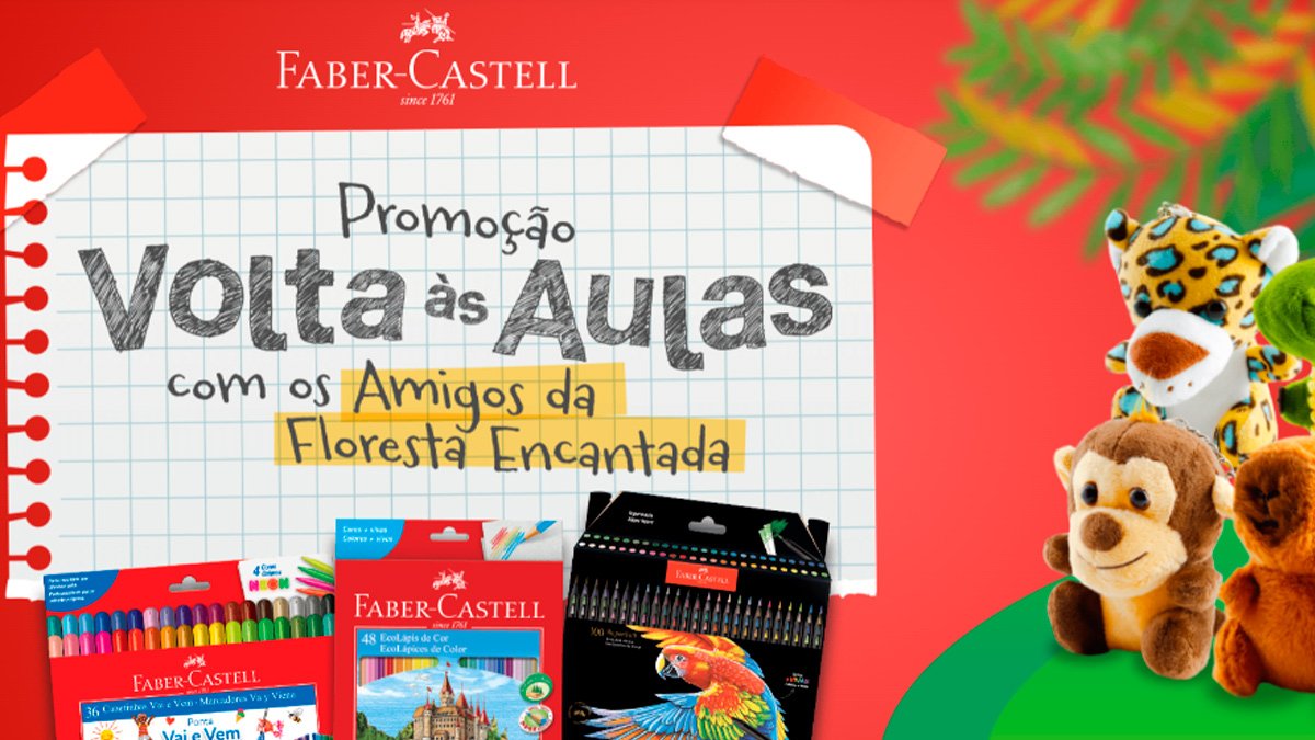 Banner da Promoção Faber-Castell Volta às Aulas com os Amigos da Floresta