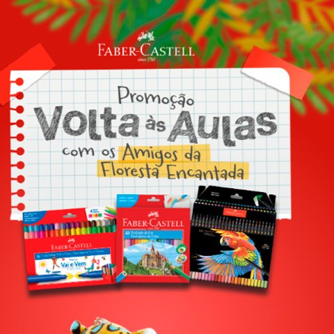 Banner quadrado da Promoção Faber-Castell Volta às Aulas com os Amigos da Floresta