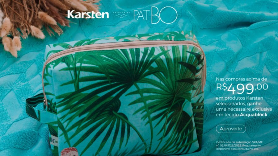 Banner da Ganhe uma Nécessaire na Promoção Karsten e PatBo 2026!