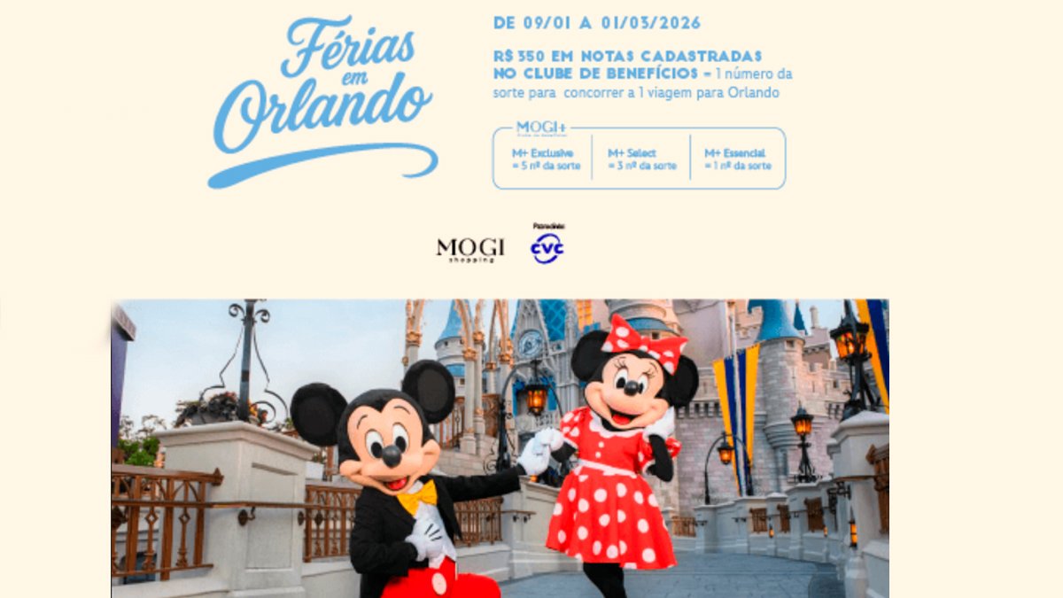 Banner da Promoção Mogi Shopping Férias em Orlando