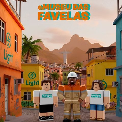 Banner quadrado da Promoção Desafio eMuseu das Favelas Roblox