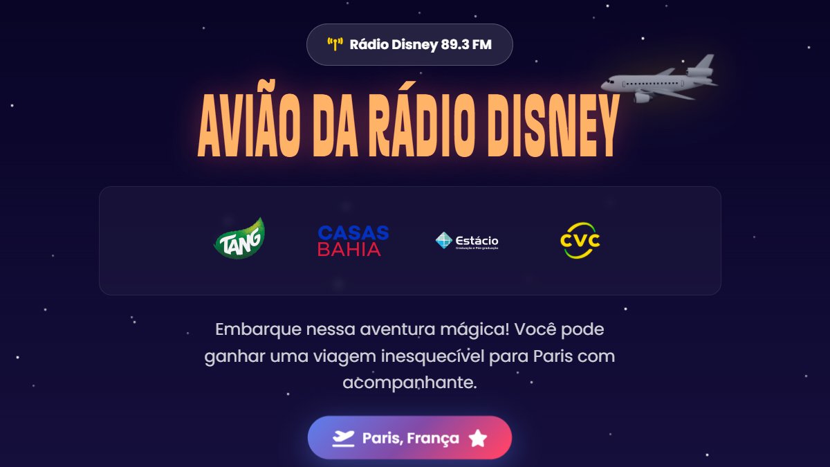 Banner da Promoção Avião Rádio Disney - Paris 2026