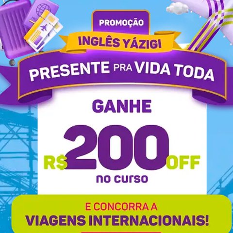 Banner quadrado da Promoção Inglês Yázigi Presente Pra Vida