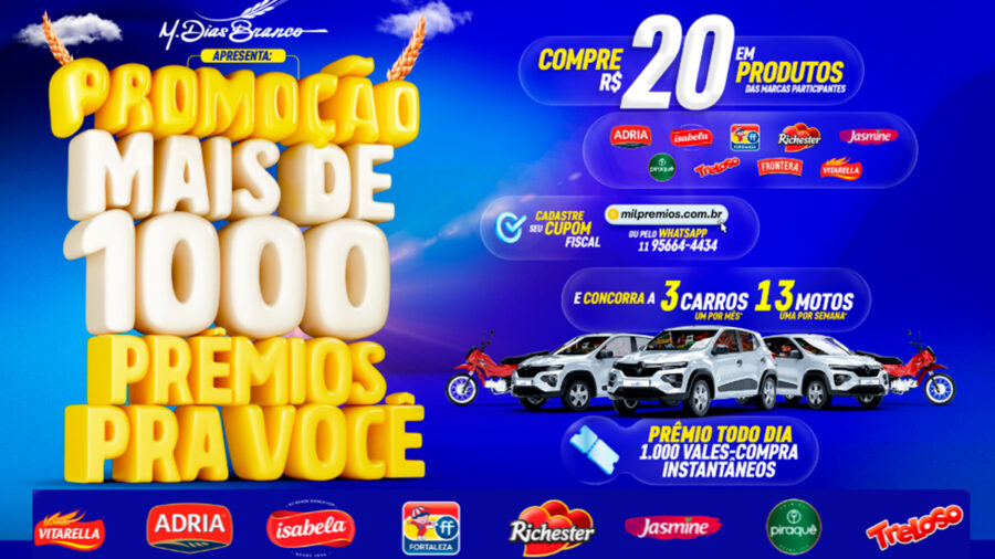Banner da Promoção M. Dias Branco Mil Prêmios Pra Você