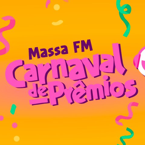 Banner quadrado da Promoção Rádio Massa FM Carnaval De Prêmios