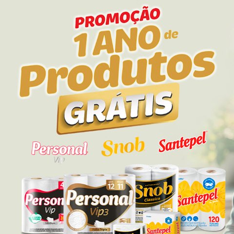 Banner quadrado da Promoção 1 Ano de Produtos Grátis Personal, Snob e Santepel