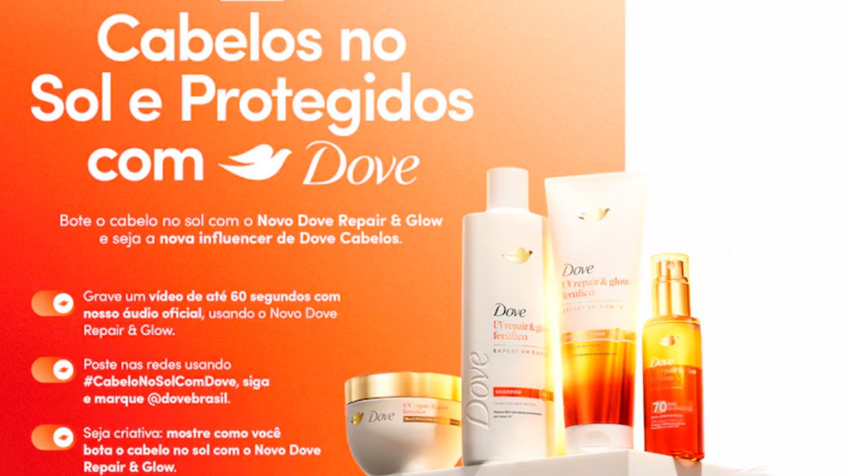 Banner da Cabelos No Sol E Protegidos Com Dove