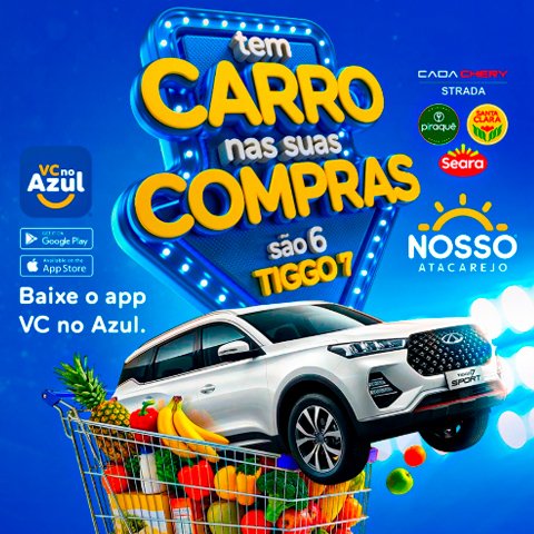 Banner quadrado da Nosso Atacarejo Tem Carro Nas Suas Compras