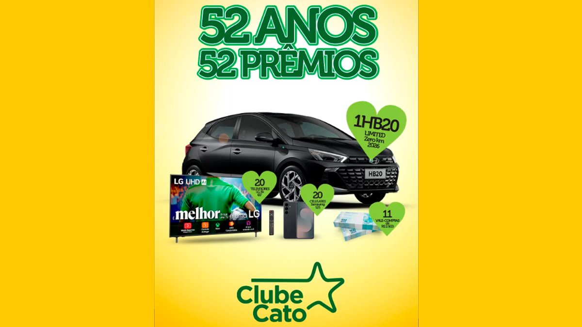 Banner da Cato Supermercados Aniversário 52 Anos