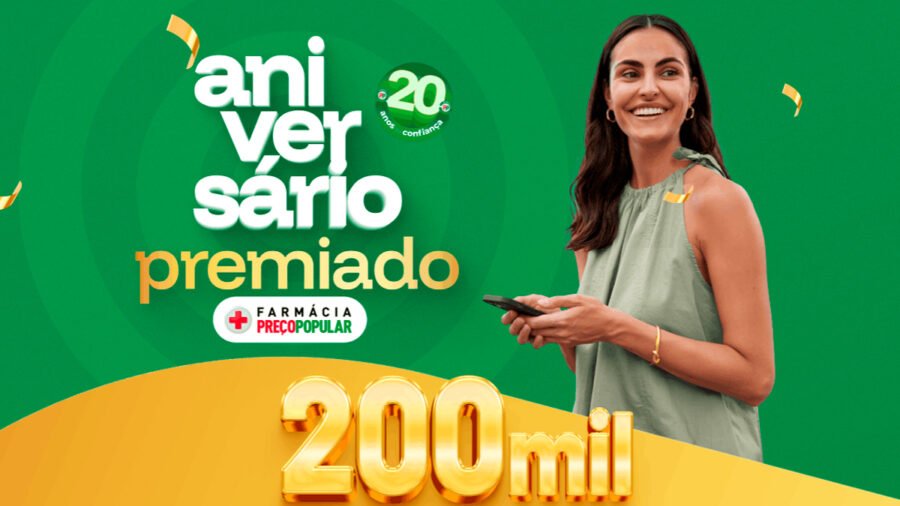 Banner da Farmácia Preço Popular Aniversário Premiado