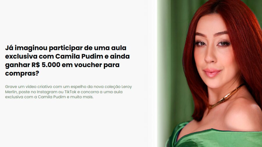 Banner da Brilha na Leroy com Camila Pudim