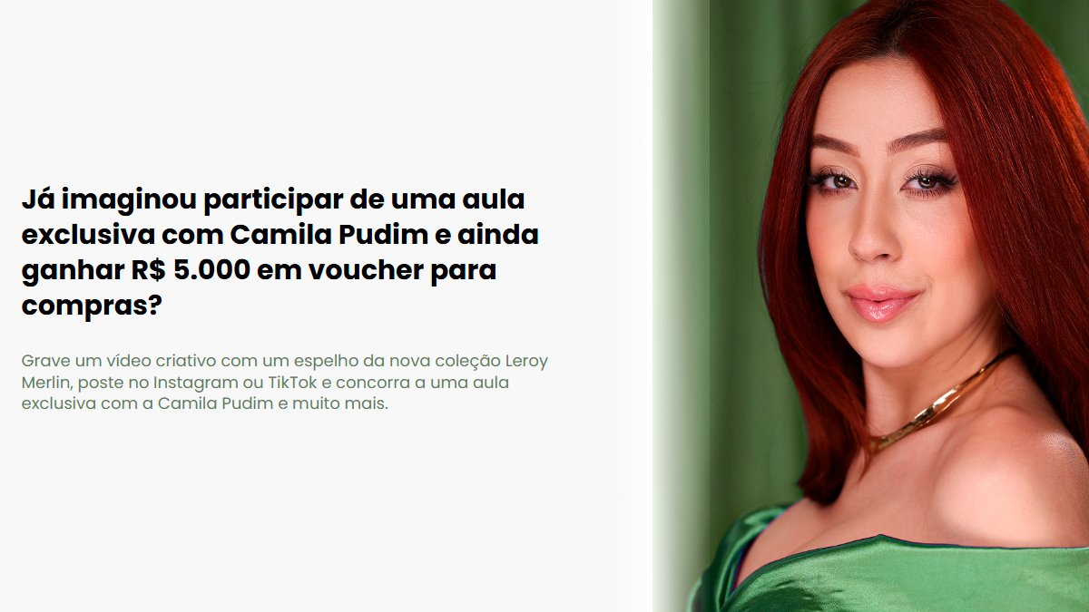 Banner da Brilha na Leroy com Camila Pudim