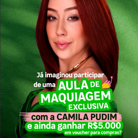Banner quadrado da Brilha na Leroy com Camila Pudim