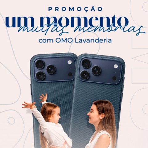 Banner quadrado da Promoção Um Momento, Muitas Memórias Mães Omo Lavanderia