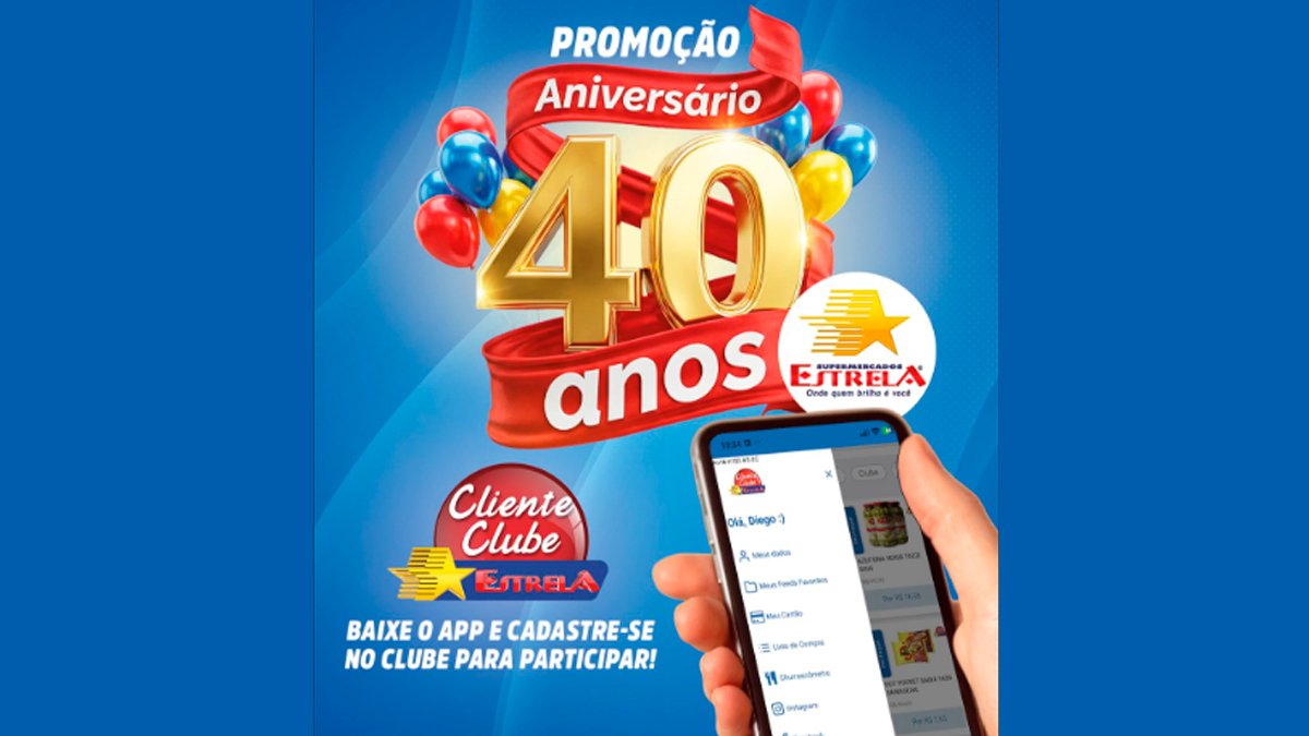 Banner da Aniversário 40 Anos Estrela Supermercados