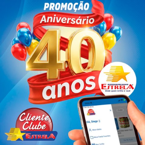 Banner quadrado da Aniversário 40 Anos Estrela Supermercados