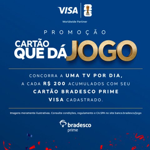 Banner quadrado da Bradesco Visa Cartão Que Dá Jogo