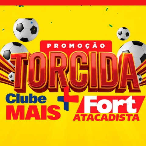 Banner quadrado da Promoção Torcida Clube Mais Fort Atacadista