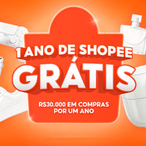 Banner quadrado da 1 Ano de Shopee Grátis 7.7